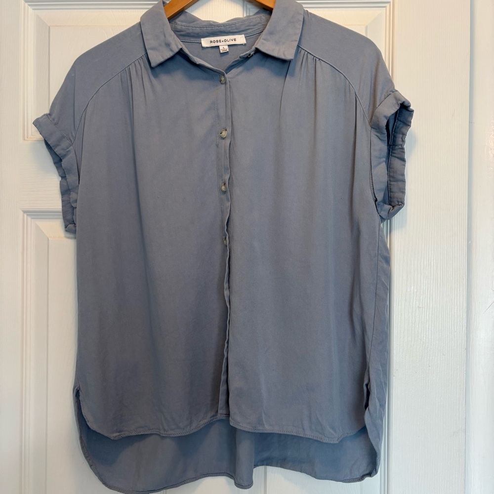 Rose & Olive Slate Blue Button Down Shirt